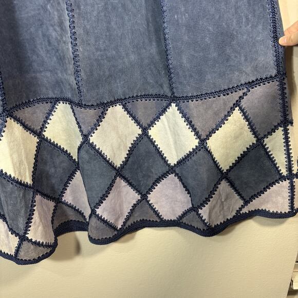 Jon Lawrence Vintage Leather Patchwork Skirt Women 20W Blue Leather 90s Western - Picture 6 of 11